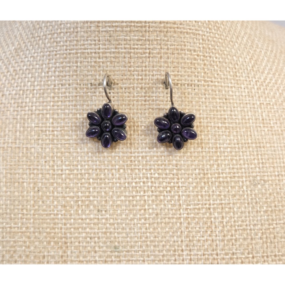 Vintage DOUG PAULUS Signed Sterling Silver Vintage Real Amethyst Flower Earrings